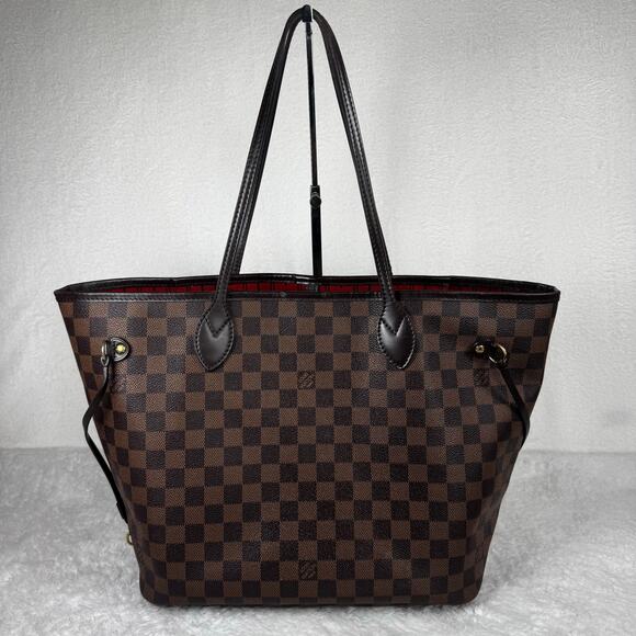 Louis Vuitton Neverfull MM Damier Ebene Tote Bag Cherry Red Interior Brown Check - Picture 1 of 16
